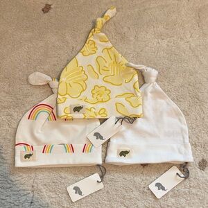 Organic Cotton Baby Knot Hat Set - Yellow Floral, Rainbow White & Solid White